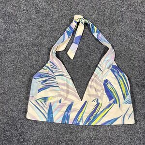 CALIA by Carrie Underwood Womens Tropical Palm Halter Bikini Top Blue Sz M